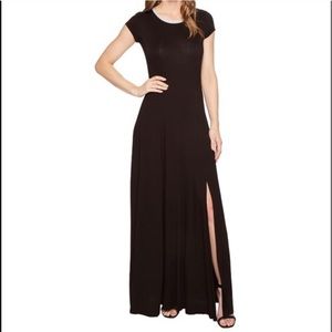 Michael Kors Black Maxi Dress Front Slit Gold Neck